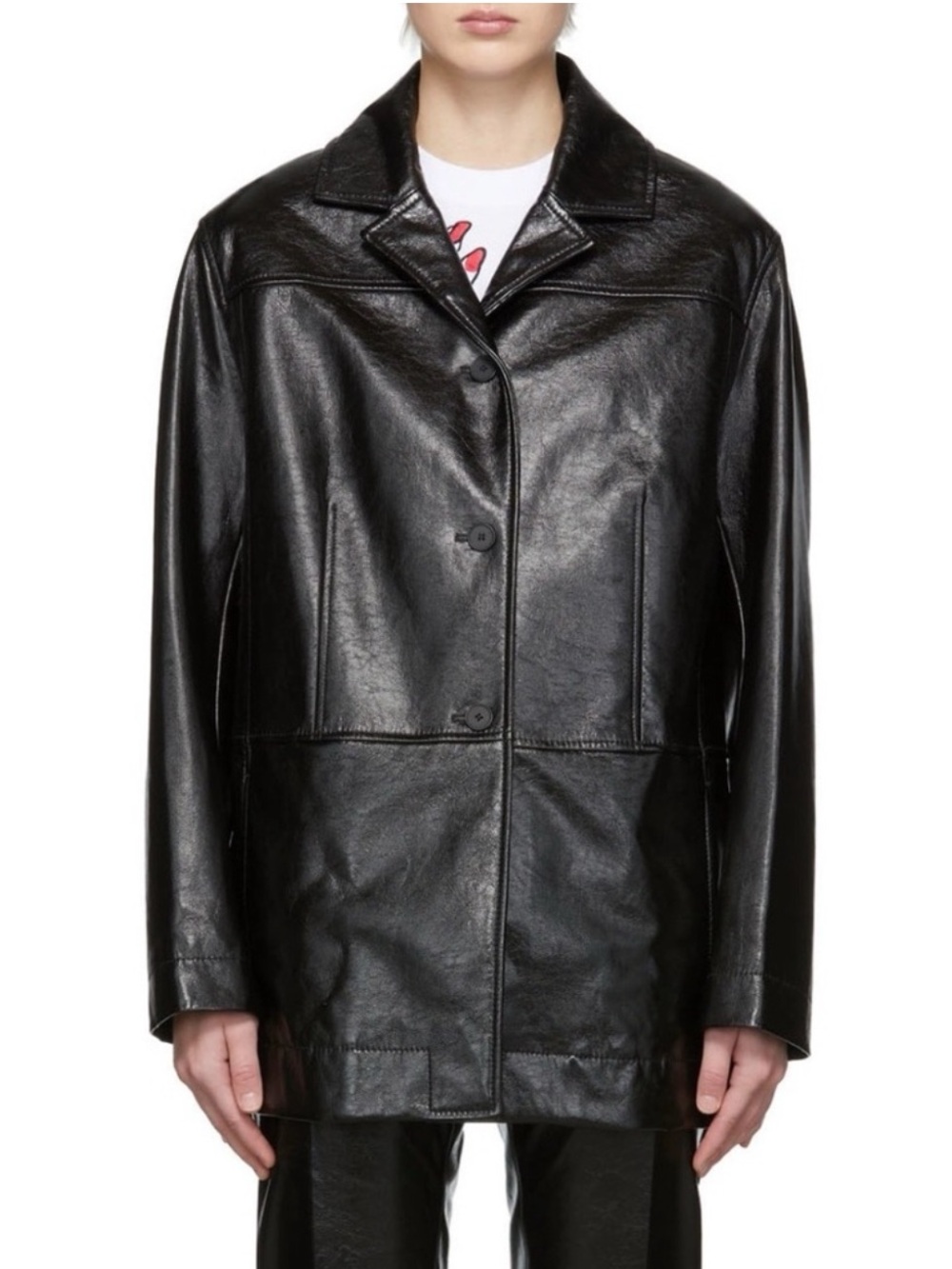 Alexander McQueen Faux Patent Leather Soft Button Jacket